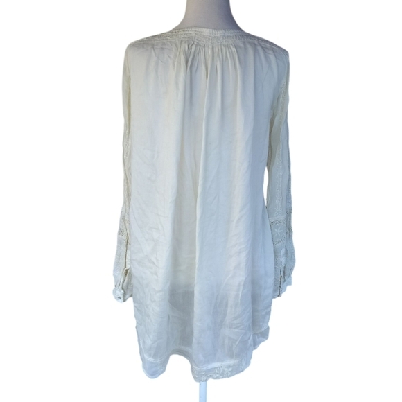 Burning Torch Cream Floral Embroidered Reclaimed Cotton Popover Blouse Small - Picture 5 of 9